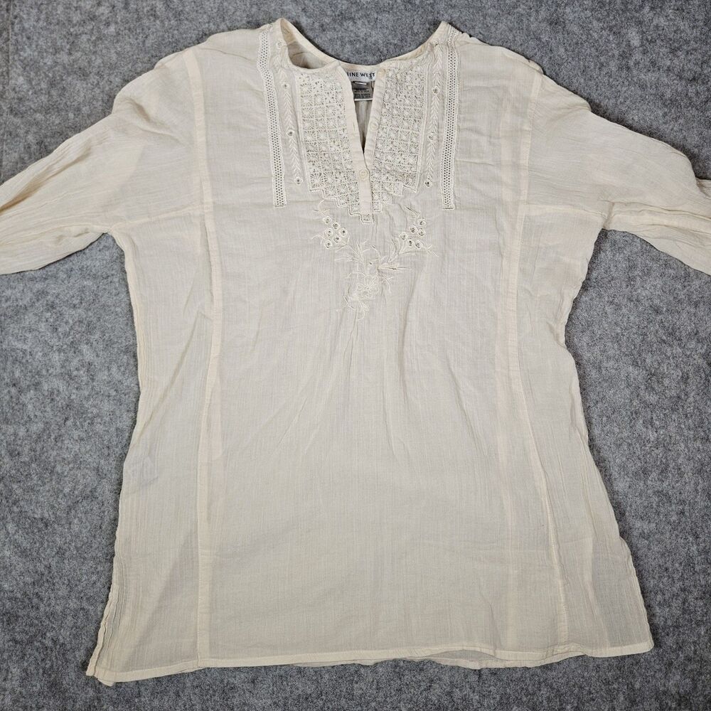 Womens Boho Free Spirit Hippie Cotton Embroidered Floral Tunic Size Medium